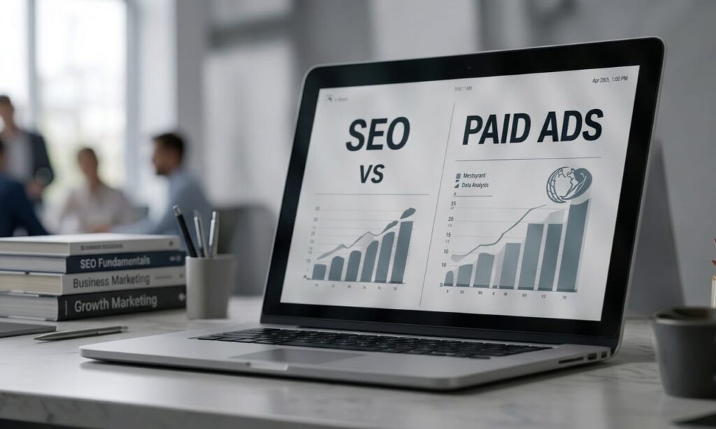 Freelance Digital Marketing Expert in Ajman comparing SEO and paid advertising strategies